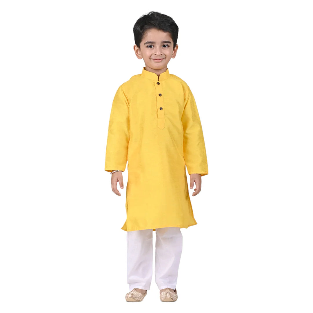 Vaanee Designz Baby Boys Silk Ethnic Wear Kurta Pyjama Set in Light Yellow for Boys Kids