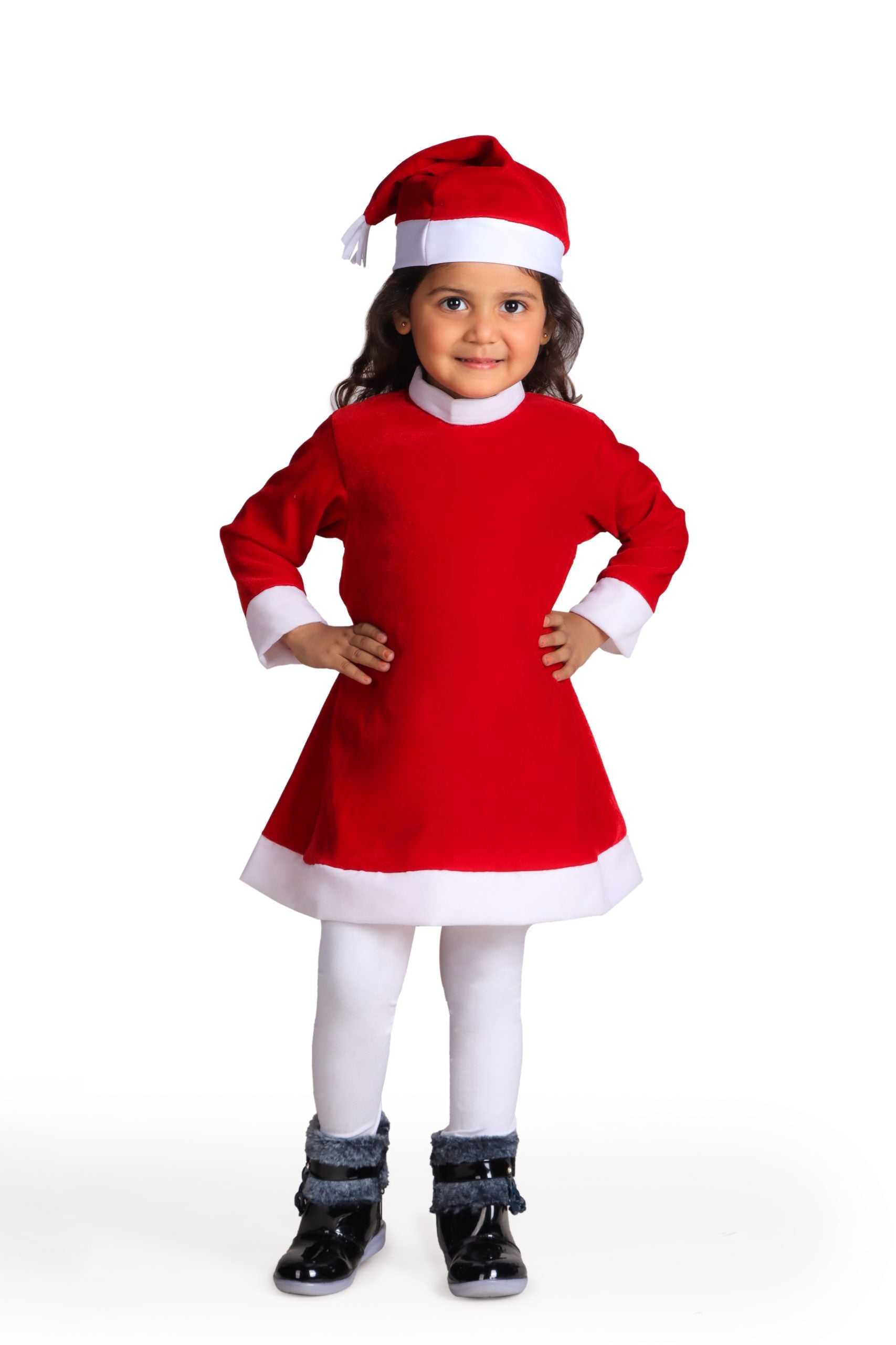 Santa Claus Dress Christmas Santa Costume for Girls With Santa Cap