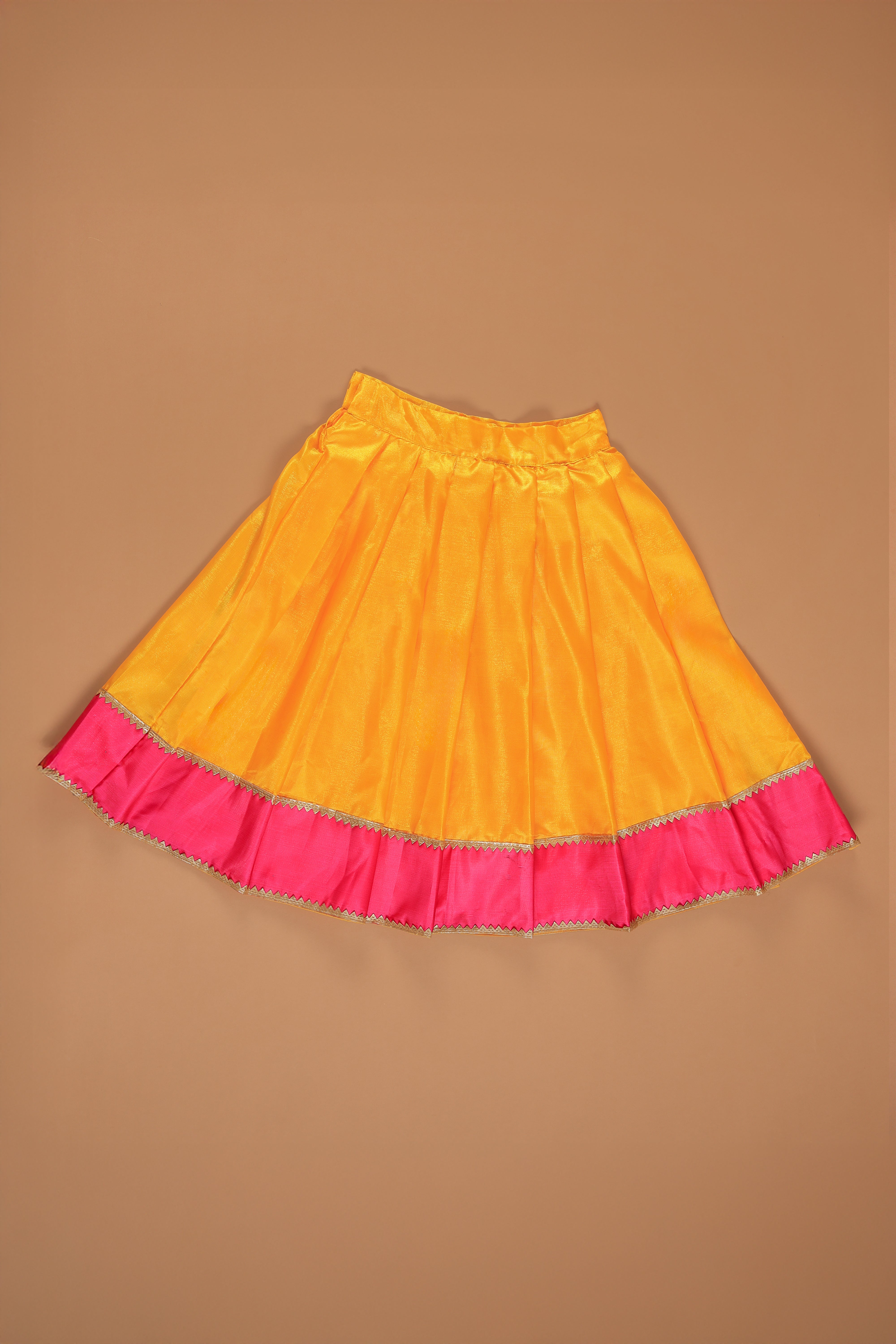 Vaanee Designz Silk Blend Readymade Embroidered 3 Piece Lehenga Choli Set|Lehenga Choli,Ethnic Wear|Lehenga for Kids|Lehenga Set for Wedding and Festival(Yellow & Magenta)