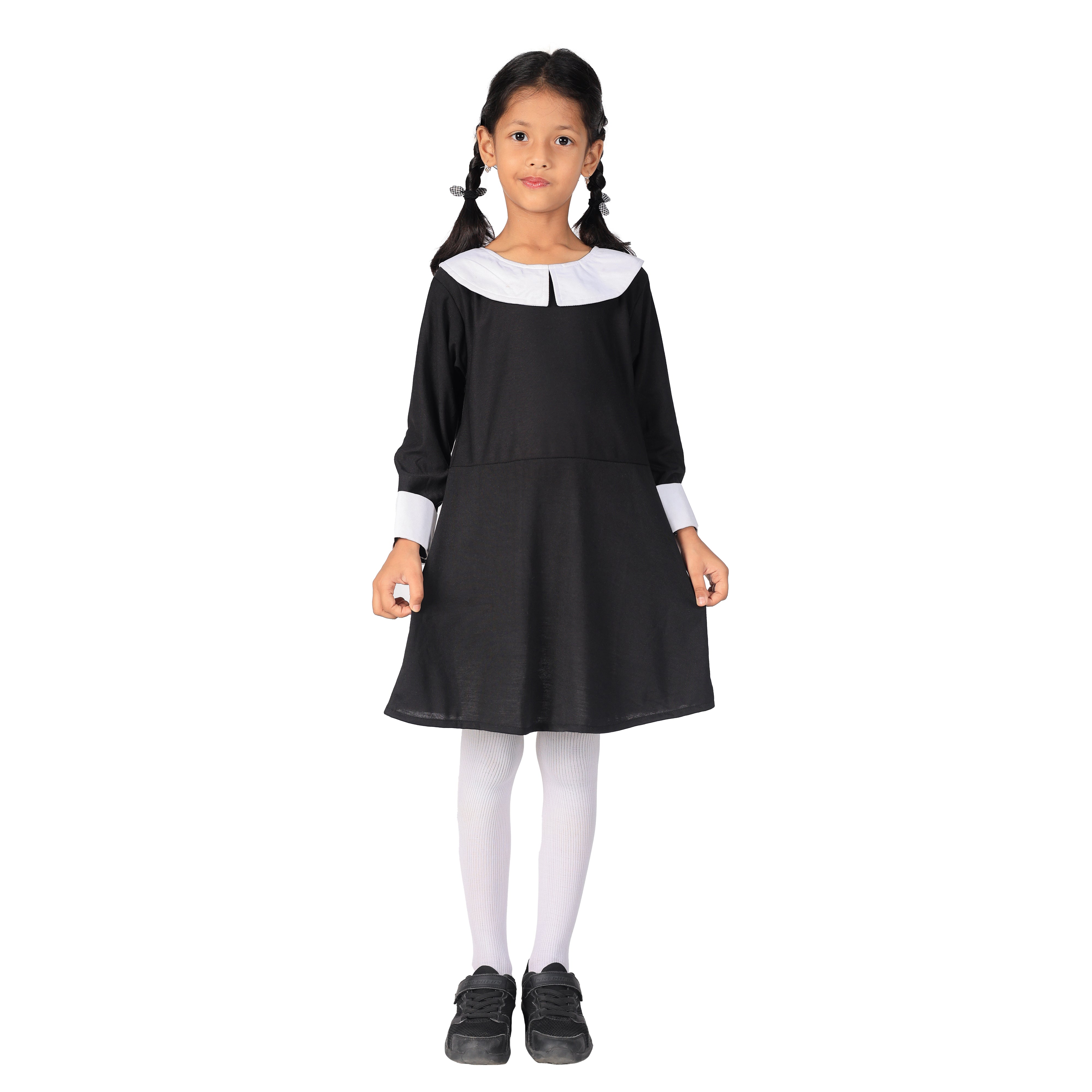 Halloween Dress| Wednesday Addam's Costume and Accessories|For Girls Kids |Haunted Horror Theme Dress (FREE scary teeth)