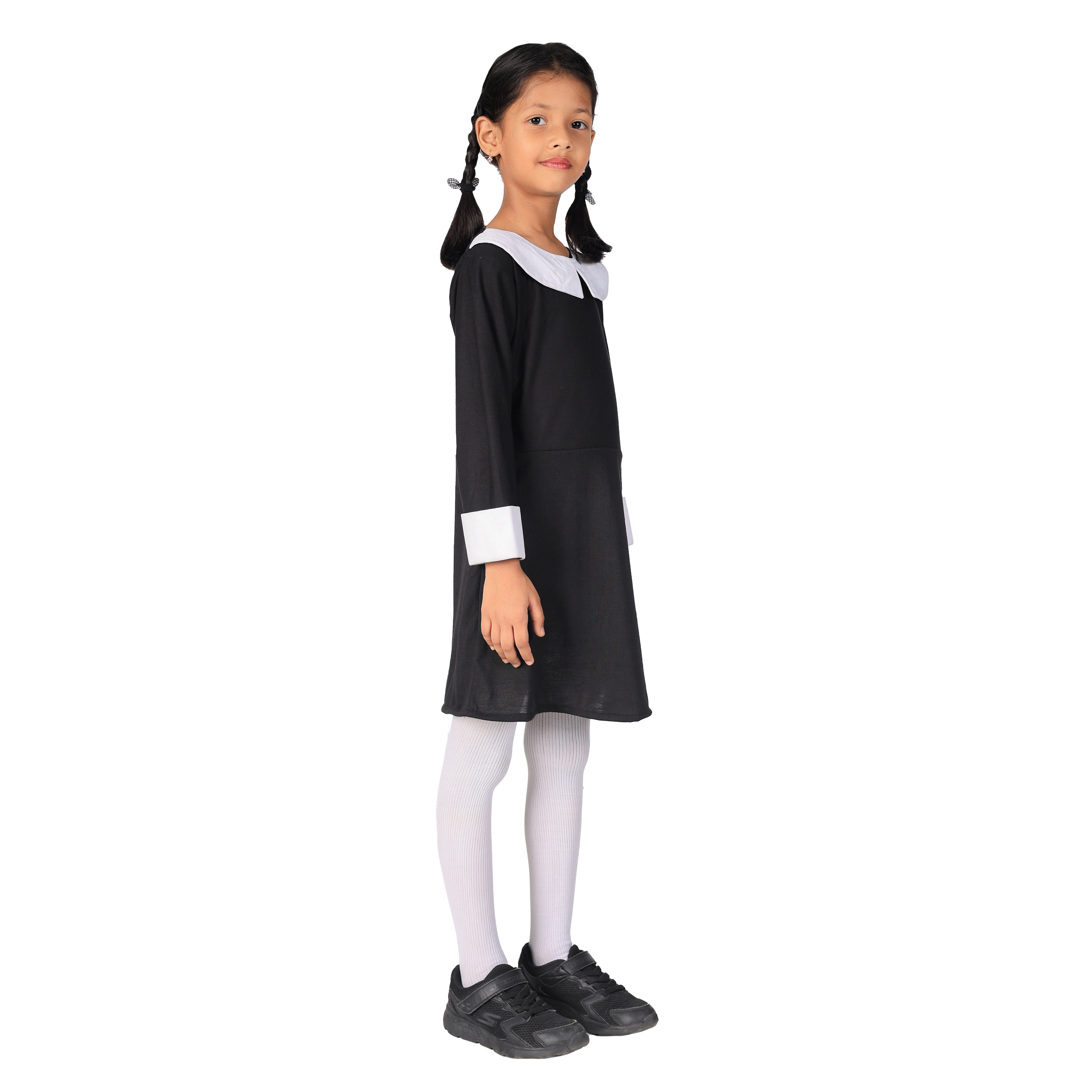 Halloween Dress| Wednesday Addam's Costume and Accessories|For Girls Kids |Haunted Horror Theme Dress (FREE scary teeth)