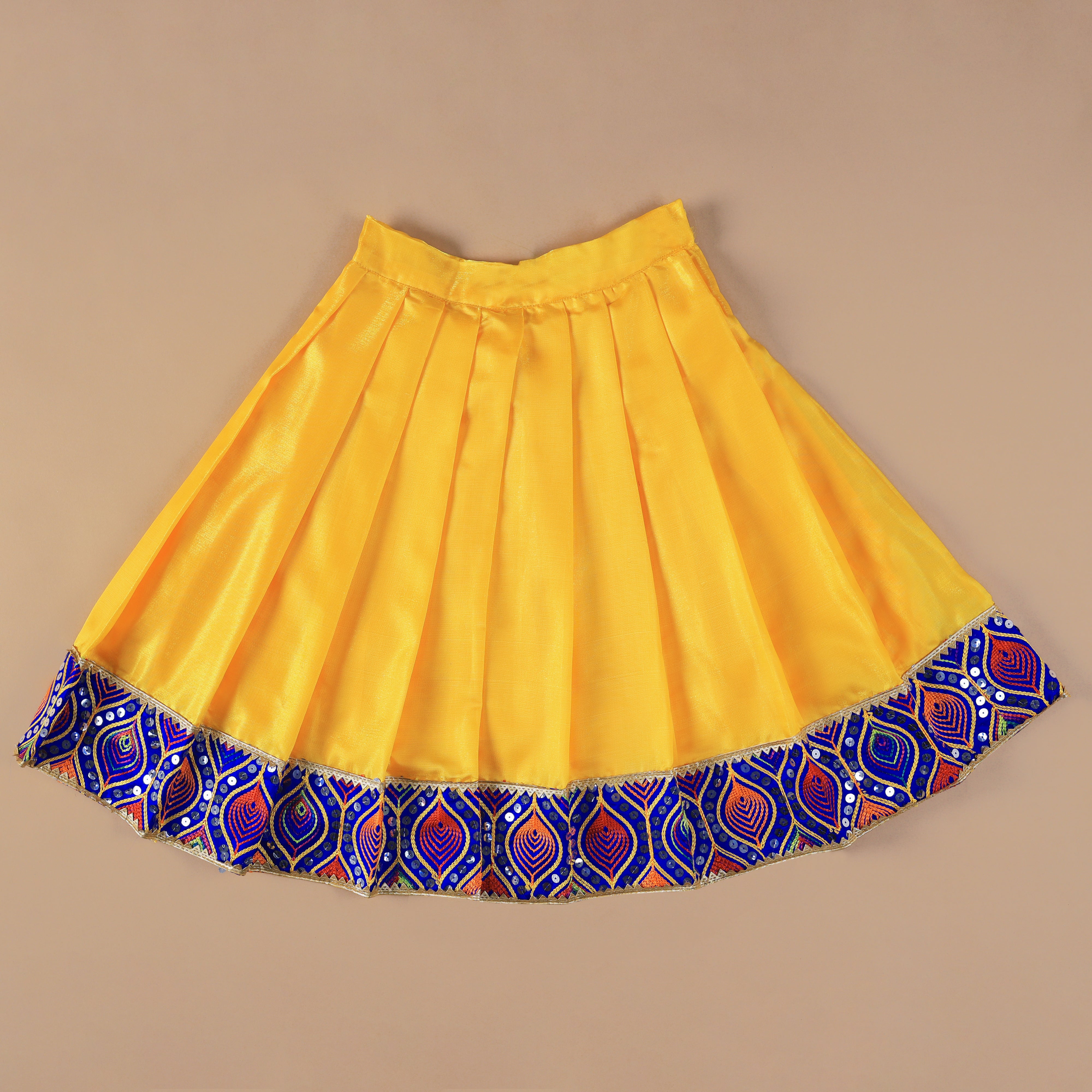 Vaanee Designz Silk Blend Readymade Embroidered 3 Piece Lehenga Choli Set|Lehenga Choli,Ethnic Wear|Lehenga for Kids|Lehenga Set for Wedding and Festival(Blue&Yellow)