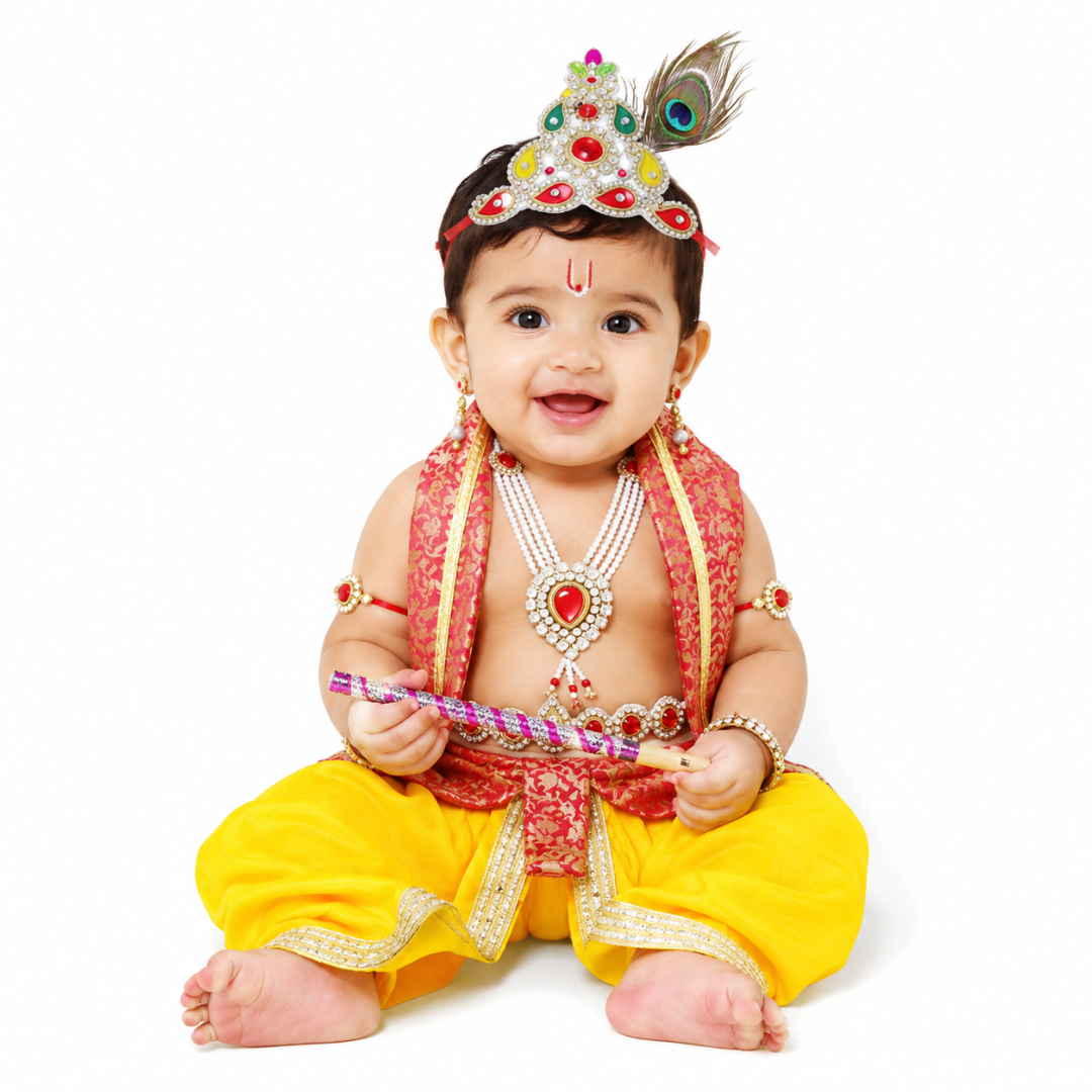 Krishna Dress for Baby Boy Kids Set of 10 Little Krishna Ji Kanha Janmasthmi Costume for Kids IMC39000-YelMaroon