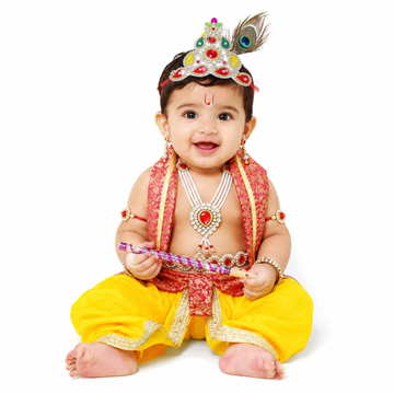 Krishna Dress for Baby Boy Kids Set of 10 Little Krishna Ji Kanha Janmasthmi Costume for Kids IMC39000-YelMaroon