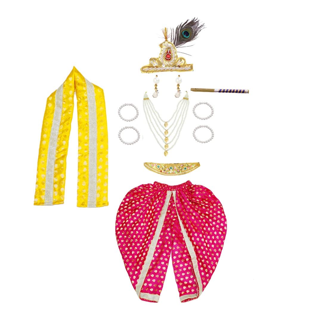 Krishna Dress for Baby Boy Kids Set of 10 Little Krishna Ji Kanha Janmasthmi Costume for Kids (IMC19000-Mmagentaa)