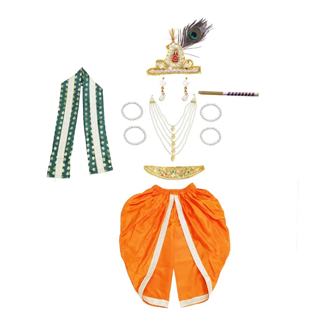 Krishna Dress for Baby Boy Kids Set of 10 Little Krishna Ji Kanha Janmasthmi Costume for Kids (IMC19000-Oorangee)