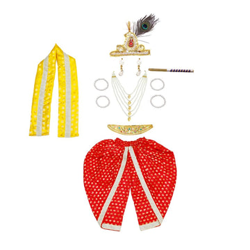 Krishna Dress for Baby Boy Kids Set of 10 Little Krishna Ji Kanha Janmasthmi Costume for Kids (IMC19000-Rred)