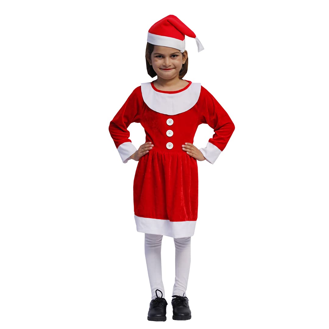 ITSMYCOSTUME Santa Claus Costume Dress for Girls Kids Christmas Fancy Dress Costume (NO Socks &amp; Shoes Included) (IMC5000))