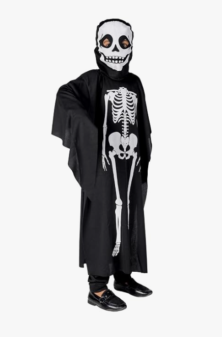 Kids Skeleton Costume for Boys | Black & White Skeleton Bones with Scary Scream Mask | Halloween Cosplay Wear