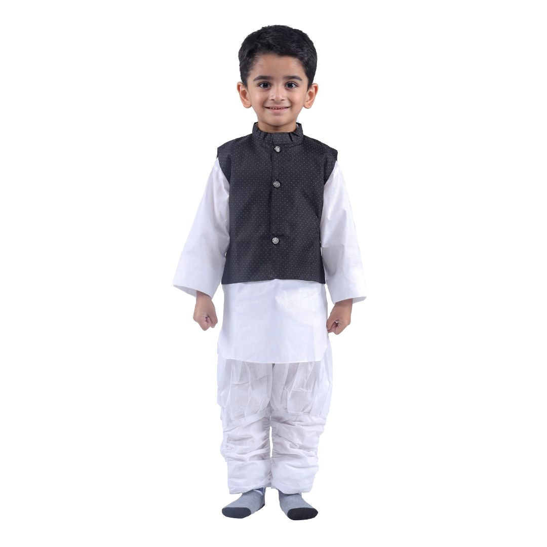 Baby Boy Kurta Pajama With Black Waistcoat for Kids (IMC18100-WHIBLA)