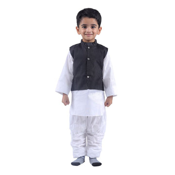 Baby Boy Kurta Pajama With Black Waistcoat for Kids (IMC18100-WHIBLA)