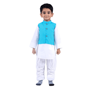 Baby Boy Kurta Pajama With Turquoise Waistcoat for Kids (IMC18100-Turqo)