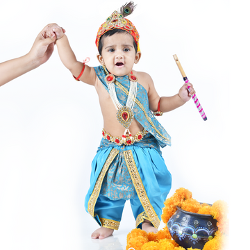 Krishna Dress for Baby Boy Kids Set of 10 Little Krishna Ji Kanha Janmasthmi Costume for Kids (IMC45001-Firozi)