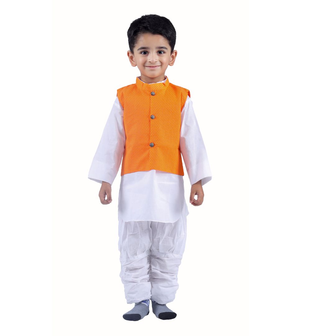 Orange Waistcoat Kurta Pajama For Baby Boy