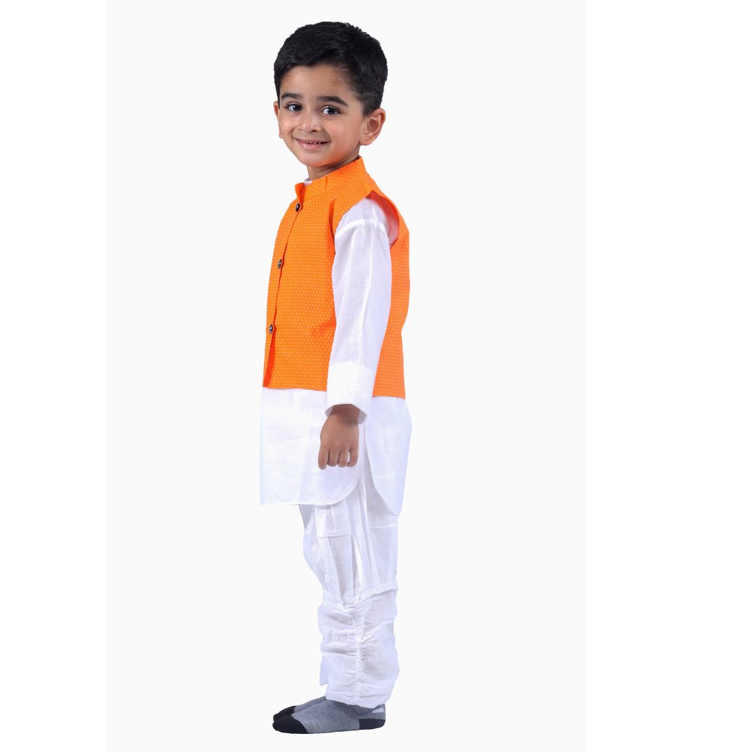 Orange Waistcoat Kurta Pajama For Baby Boy