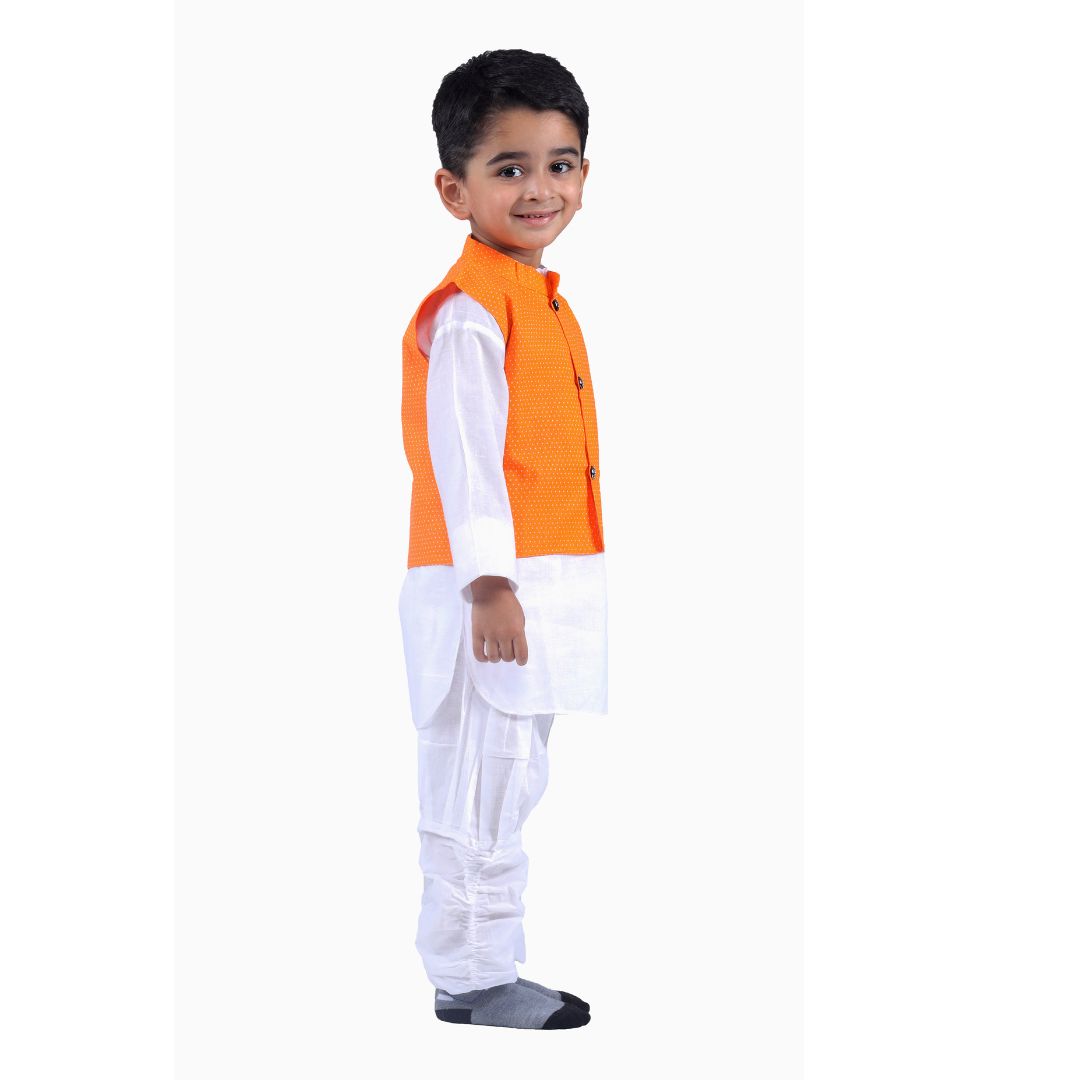 Orange Waistcoat Kurta Pajama For Baby Boy