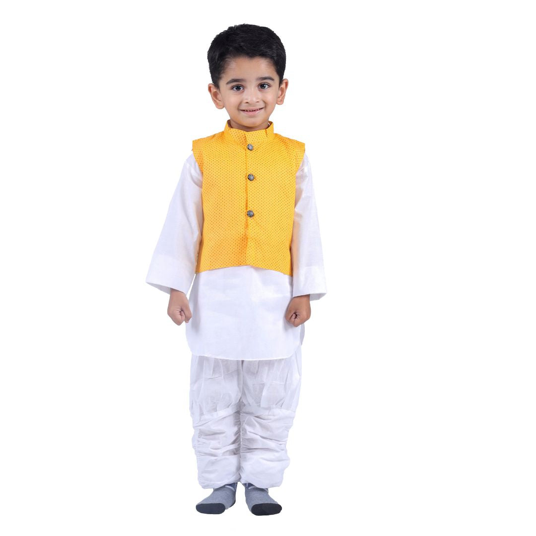 Yellow Waistcoat Kurta Pajama Set For Baby Boy (IMC18100-Yell)