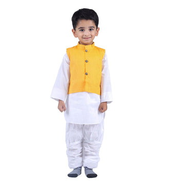Yellow Waistcoat Kurta Pajama Set For Baby Boy (IMC18100-Yell)