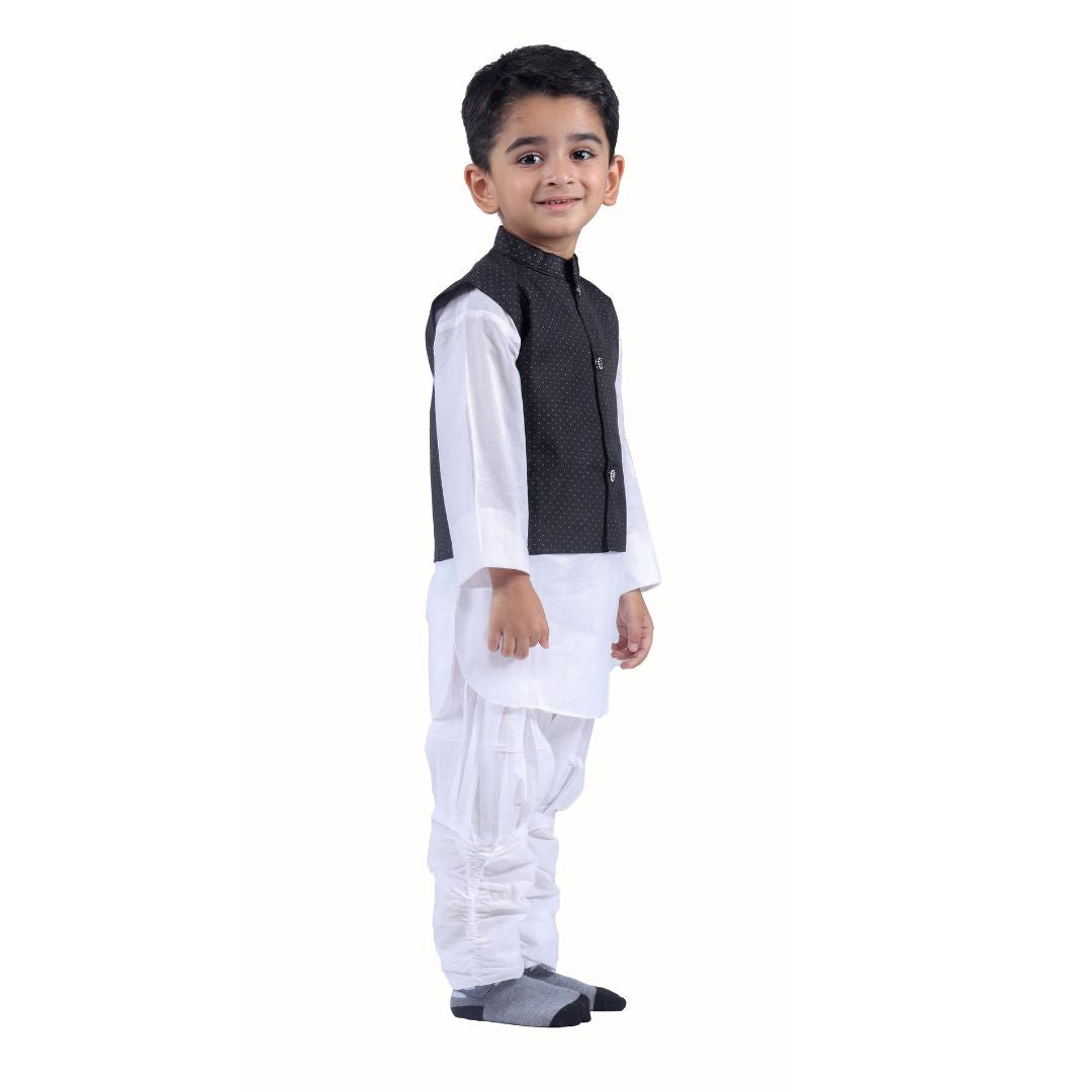 Baby Boy Kurta Pajama With Black Waistcoat for Kids (IMC18100-WHIBLA)