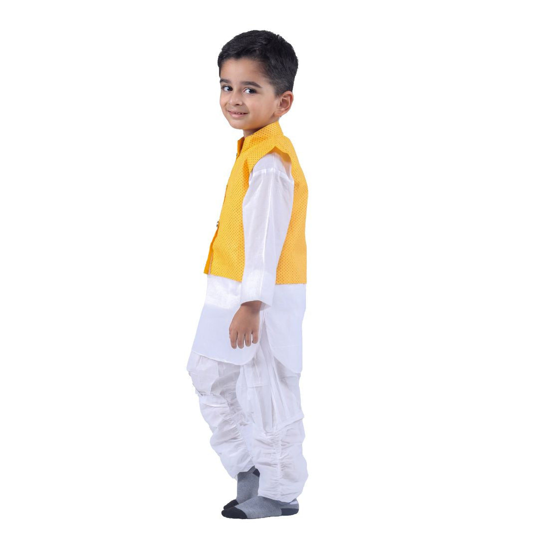 Yellow Waistcoat Kurta Pajama Set For Baby Boy (IMC18100-Yell)