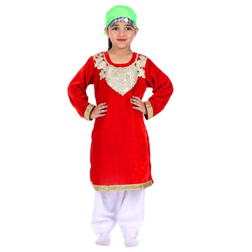 Kashmiri Traditional Costume Dress For Girls Indian States &amp; Folk dance Dresses For Kids - Red and White Suit