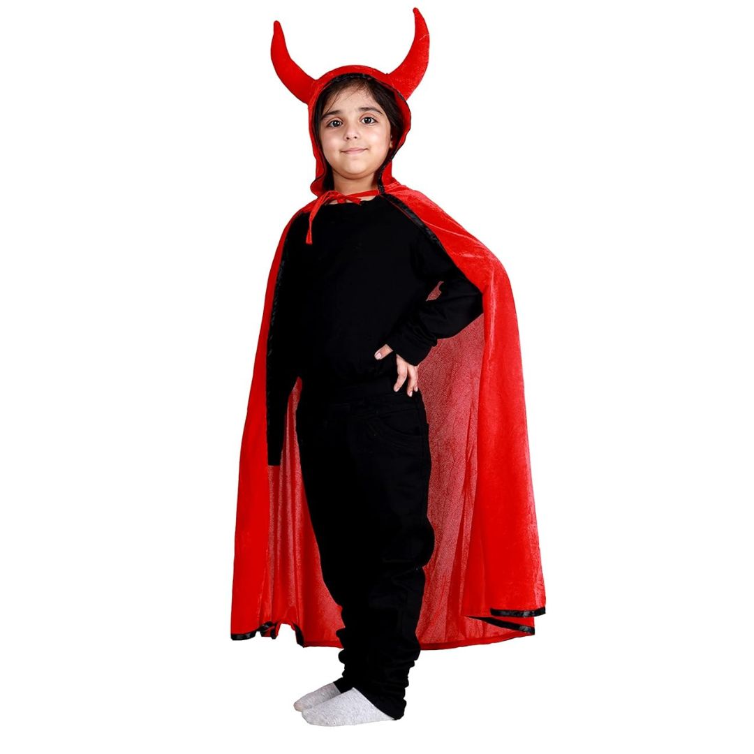 ITSMYCOSTUME Halloween Dress for Boys &amp; Girls Kids Red Cape with Devil Horn Kids Costume Complete Set