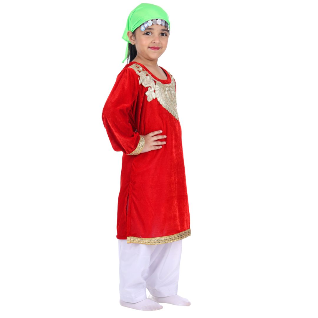 Kashmiri Traditional Costume Dress For Girls Indian States &amp; Folk dance Dresses For Kids - Red and White Suit