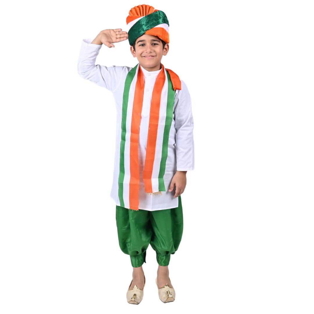 Tricolor Dress For Boys &amp; Girls Republic Day/Independence Day - Tricolour Costume Dhoti Kurta Stole Pagdi Set for Kids