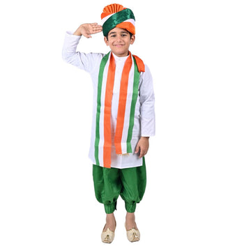 Tricolor Dress For Boys &amp; Girls Republic Day/Independence Day - Tricolour Costume Dhoti Kurta Stole Pagdi Set for Kids