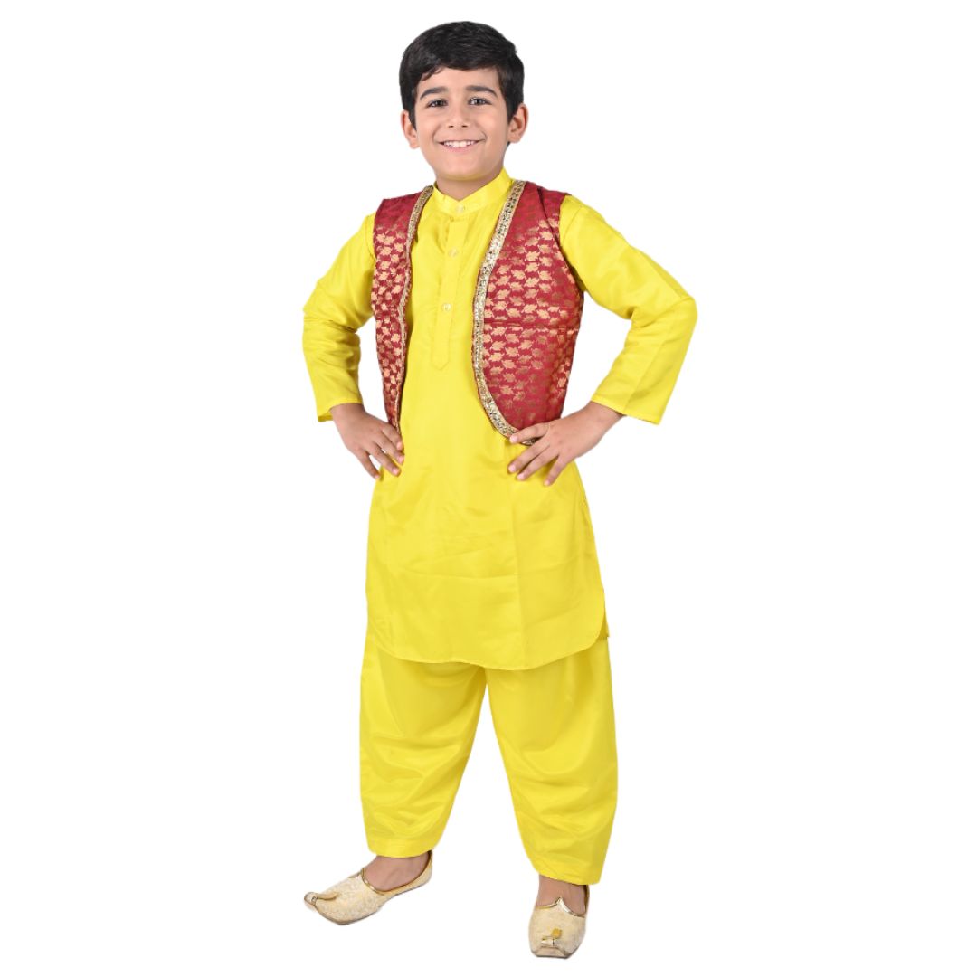Kashmiri Dress Costume For Boys -Indian State &amp; Folk Dance Pathani Suit Set for Kids (IMC587)