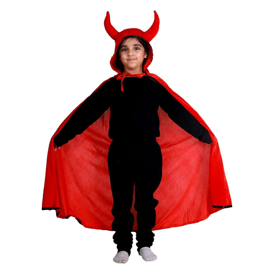 ITSMYCOSTUME Halloween Dress for Boys &amp; Girls Kids Red Cape with Devil Horn Kids Costume Complete Set