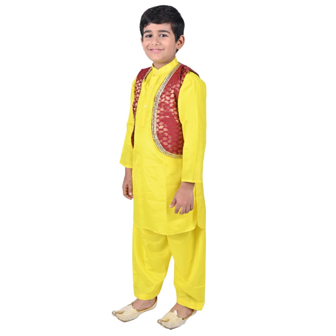 Kashmiri Dress Costume For Boys -Indian State &amp; Folk Dance Pathani Suit Set for Kids (IMC587)