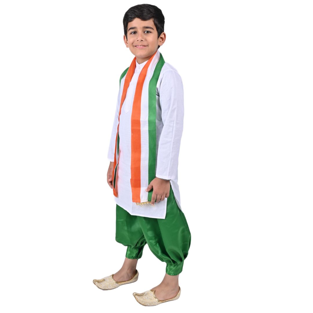 Tricolor Dress For Boys &amp; Girls Republic Day/Independence Day - Tricolour Costume Dhoti Kurta Stole Pagdi Set for Kids