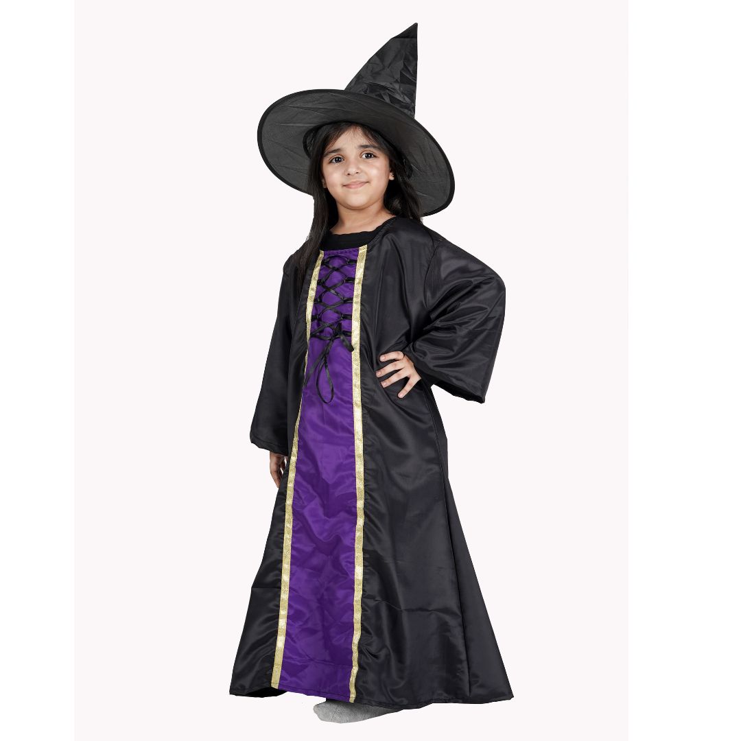 Witch Costume Dress for Kids Girls Set of 2(Gown,Hat) Halloween-Purple