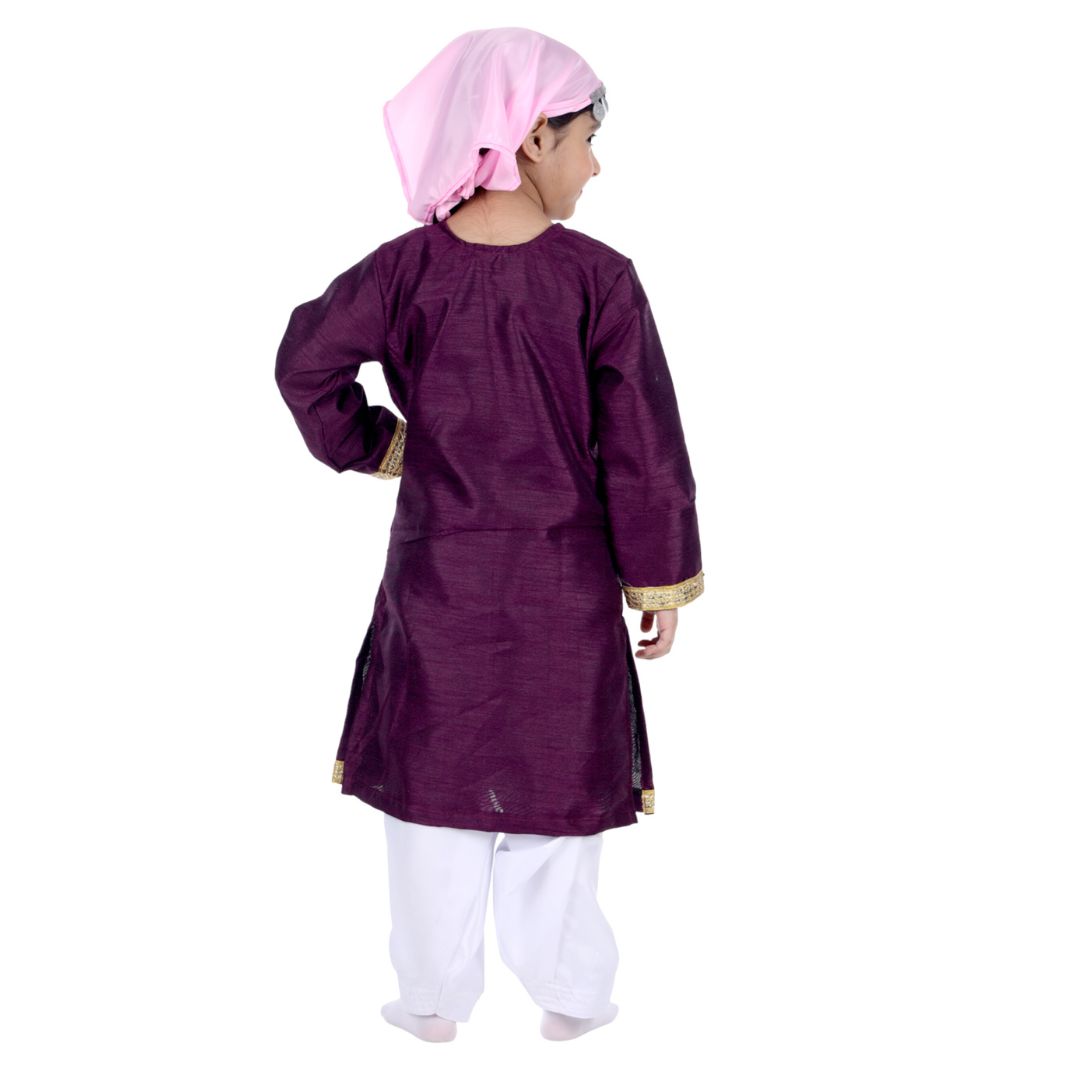 Kashmiri Traditional Costume Dress For Girls Indian States &amp; Folk dance Dresses For Kids - Maroon and White Suit (IMC615-MAROONKASH)