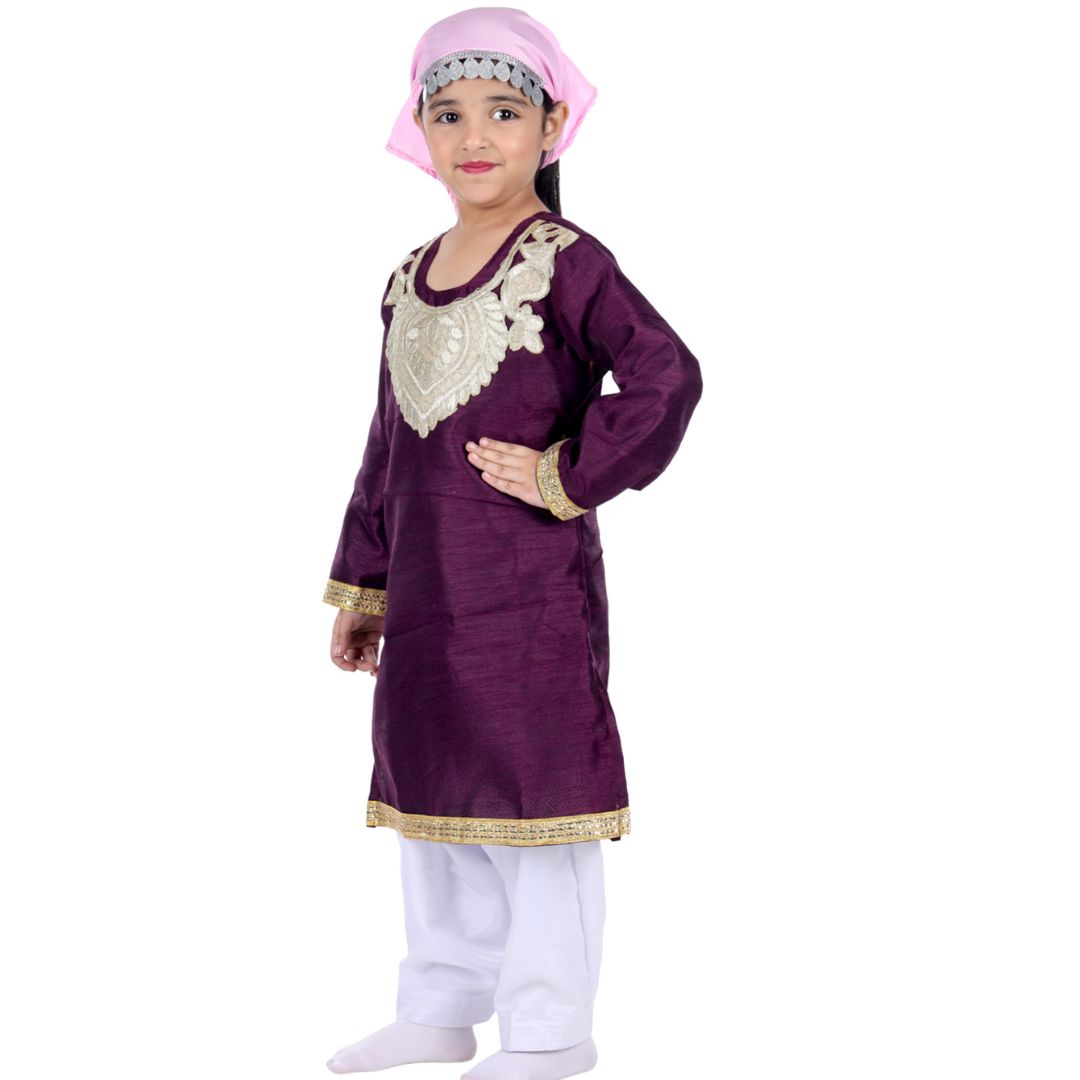 Kashmiri Traditional Costume Dress For Girls Indian States &amp; Folk dance Dresses For Kids - Maroon and White Suit (IMC615-MAROONKASH)