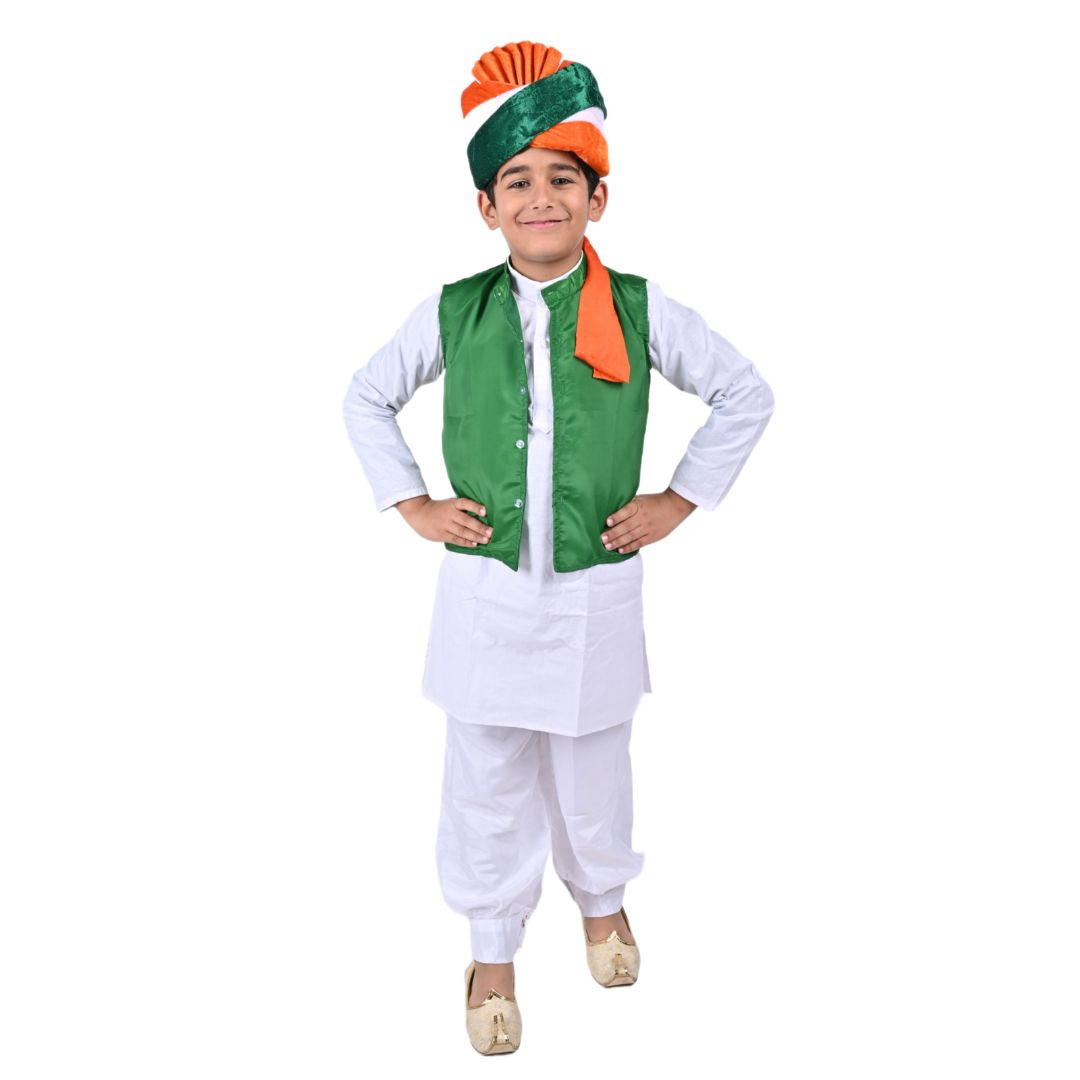 Tricolor Dress For Boys &amp; Girls Republic Day/Independence Day  - Tricolour Costume Kurta Jacket &amp; Pagdi Set For Kids