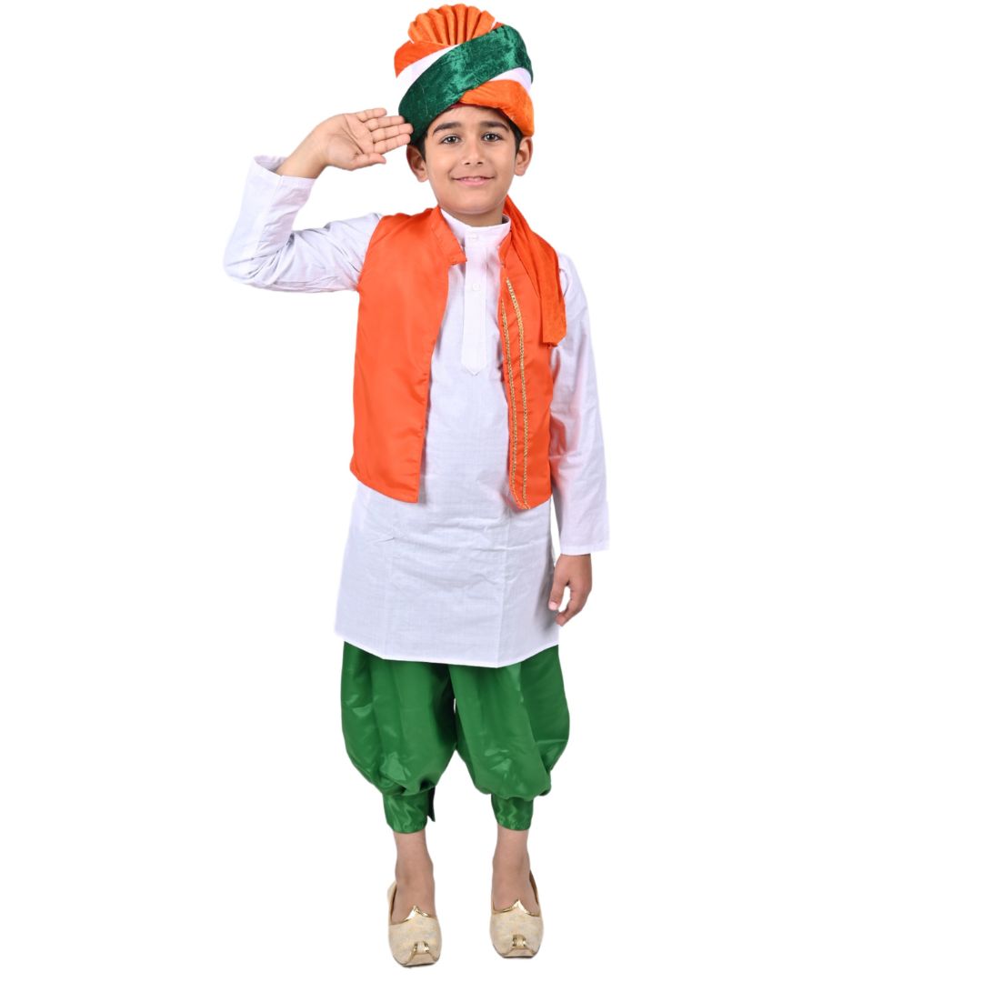 Tricolor Dress For Republic Day/ Independence Day - Tricolour Costume Kurta Jacket Set for Kids