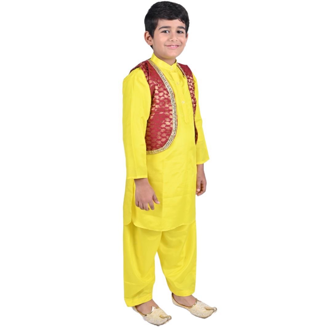 Kashmiri Dress Costume For Boys -Indian State &amp; Folk Dance Pathani Suit Set for Kids (IMC587)