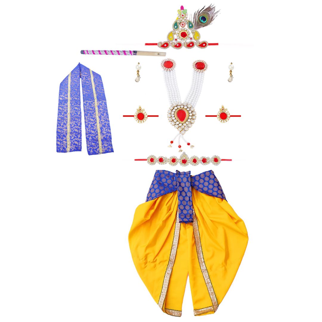 Krishna Dress for Baby Boy Kids Set of 10 Little Krishna Ji Kanha Janmasthmi Costume for Kids IMC39000-Yelblue