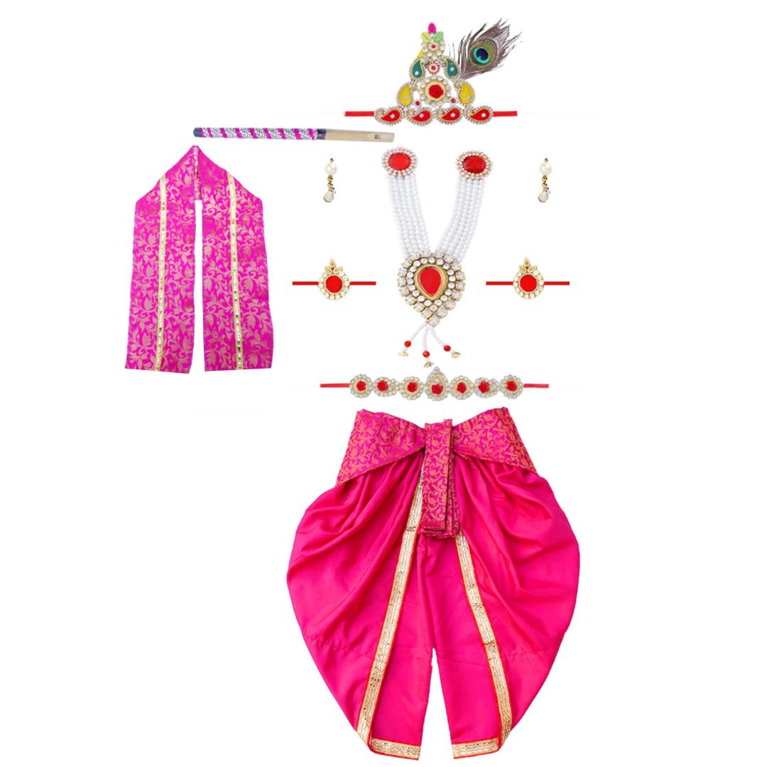 Krishna Dress for Baby Boy Kids Set of 10 Little Krishna Ji Kanha Janmasthmi Costume for Kids IMC39000-Magenta