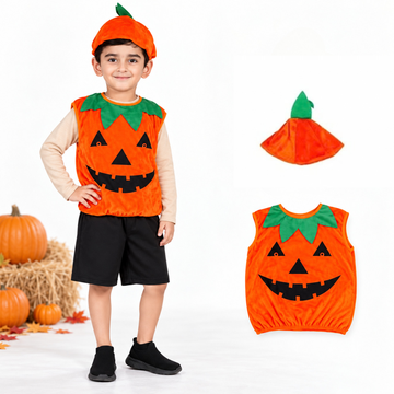 ITSMYCOSTUME Halloween Pumpkin Dress For Boys &amp; Girls Kids Orange Pumpkin Costume Set of 3(Top, Hat &amp; Mask) Kids Costume