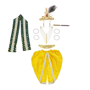 Krishna Dress for Baby Boy Kids Set of 10 Little Krishna Ji Kanha Janmasthmi Costume for Kids (IMC19000-YelGreen)