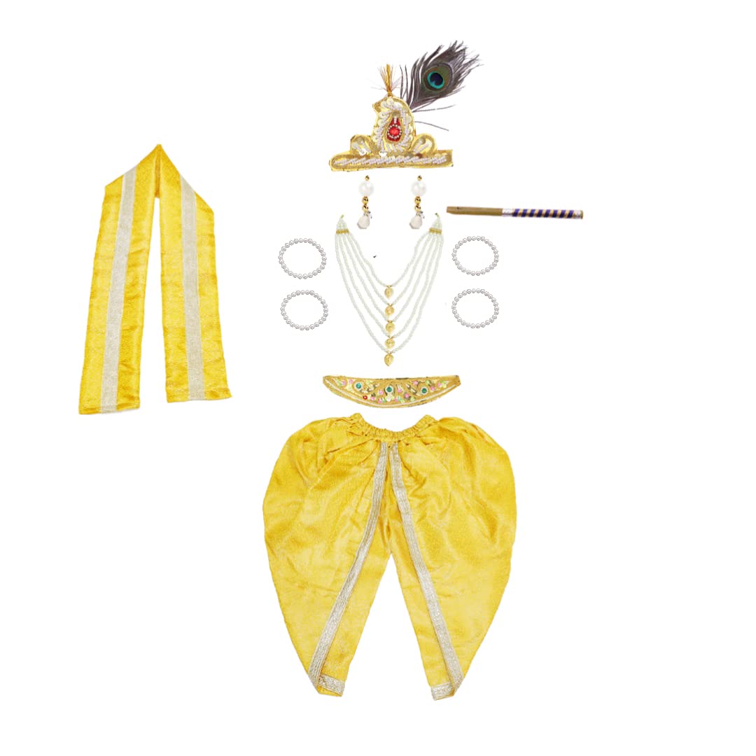 Krishna Dress for Baby Boy Kids Set of 10 Little Krishna Ji Kanha Janmasthmi Costume for Kids (IMC19000-YYYELLOWW)