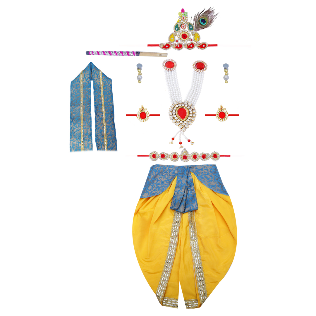 Krishna Dress for Baby Boy Kids Set of 10 Little Krishna Ji Kanha Janmasthmi Costume for Kids IMC39000-Yelfirozi