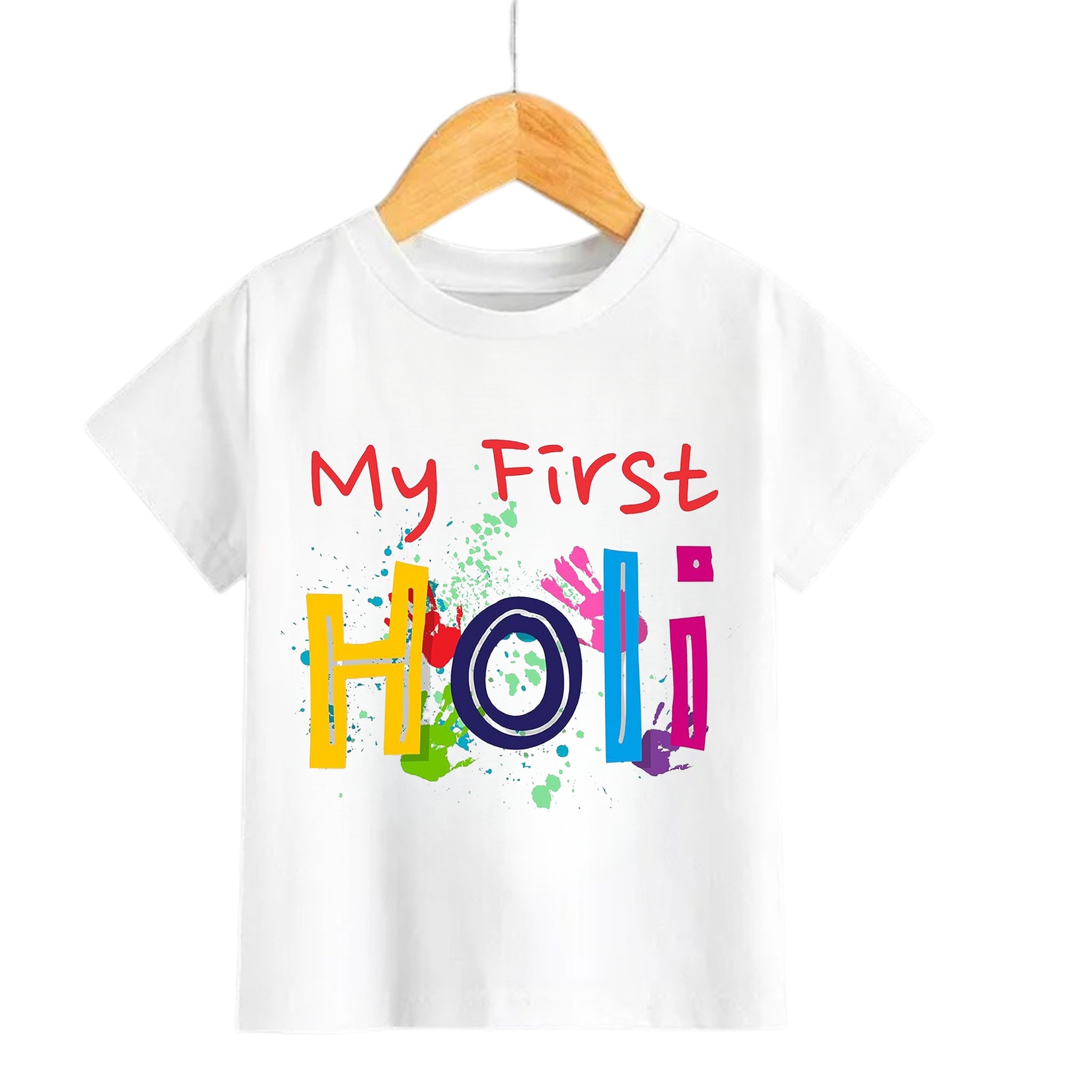 Itsmycostume My First Holi tshirt for kids baby boy girl infant Unisex Half Sleev Round Neck Tshirts