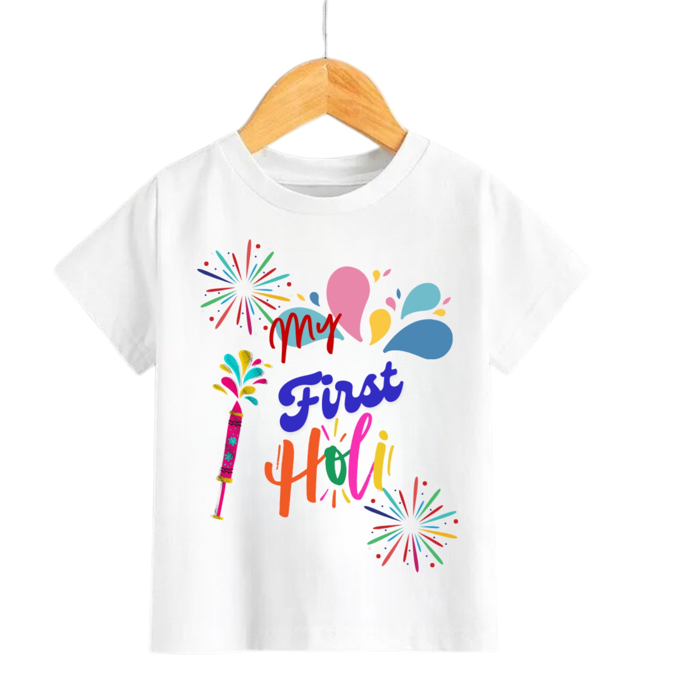 Itsmycostume My First Holi tshirt for kids baby boy girl infant Unisex Half Sleev Round Neck Tshirts