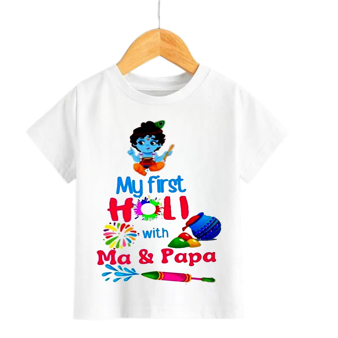 Itsmycostume My First Holi tshirt for kids baby boy girl infant Unisex Half Sleev Round Neck Tshirts
