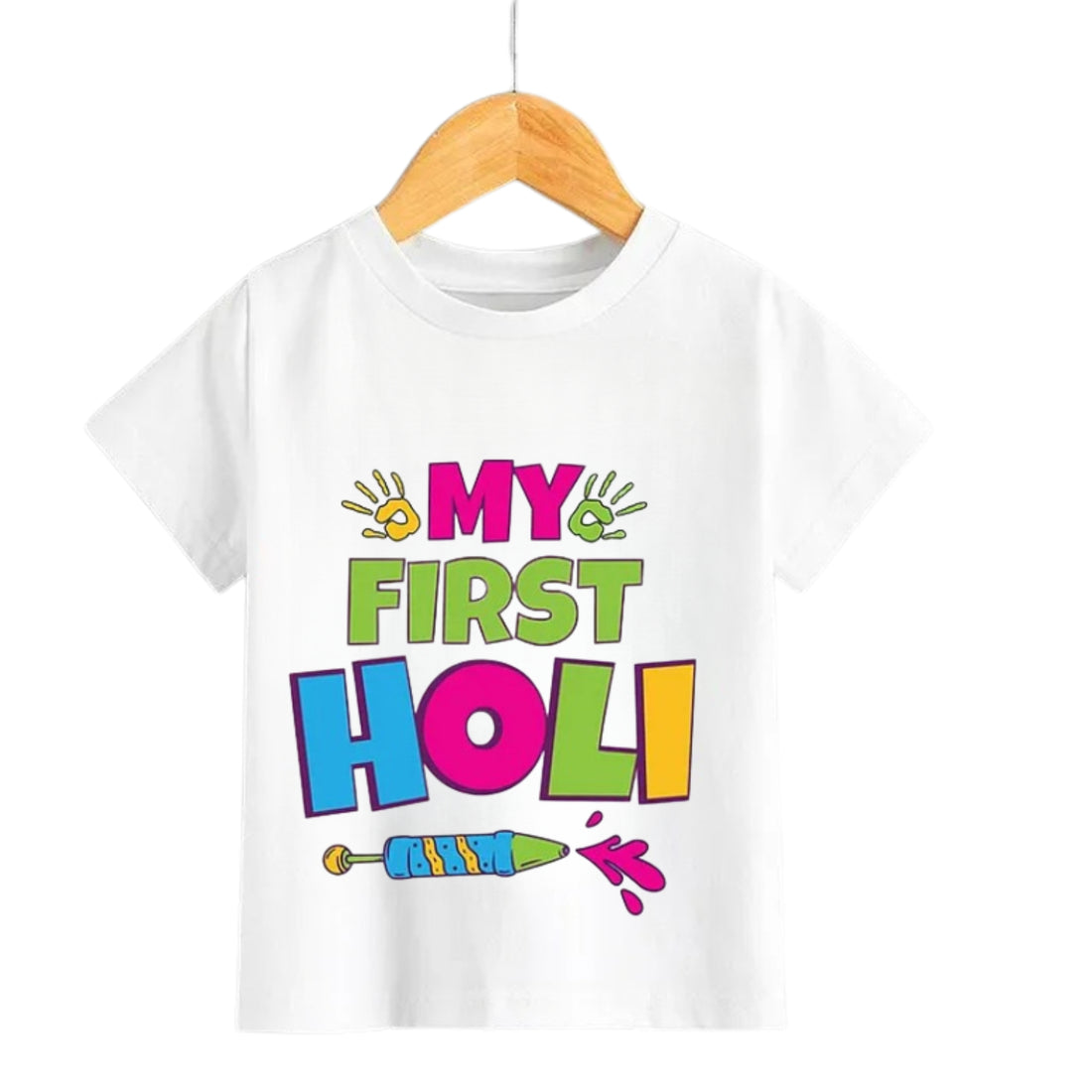 Itsmycostume My First Holi tshirt for kids baby boy girl infant Unisex Half Sleev Round Neck Tshirts