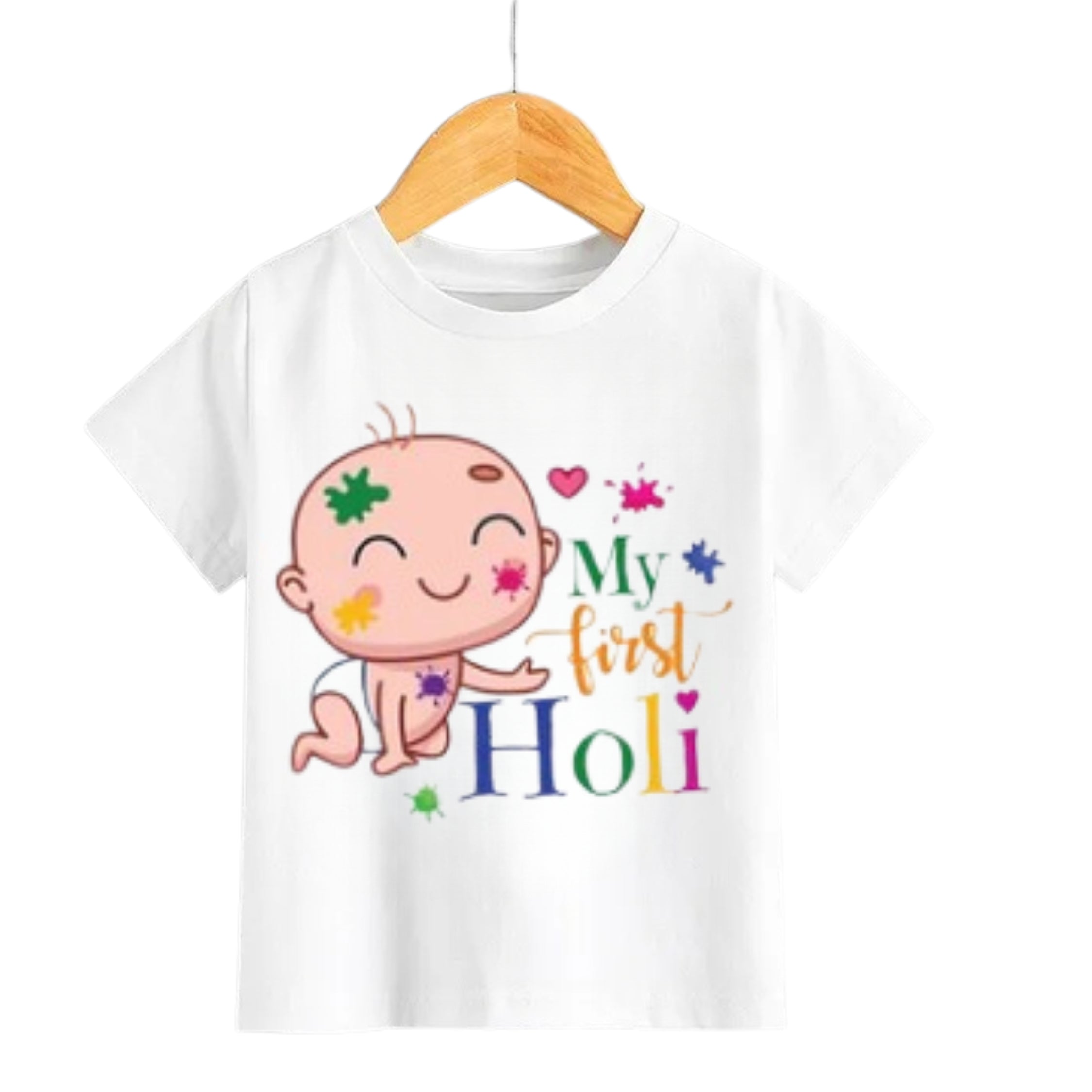 Itsmycostume My First Holi tshirt for kids baby boy girl infant Unisex Half Sleev Round Neck Tshirts